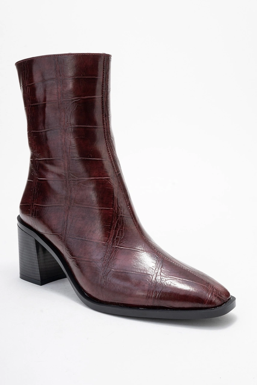 Luvishoes Chara Bordo Baskı Kadın Kalın Topuklu Bot Bordo