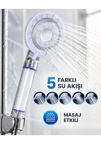 Lb Masaj Etkili Filtreli Duş Başlığı 5 Fonksiyonlu Yağmur Sis Geniş Karışık Su Akışı Çok Renkli