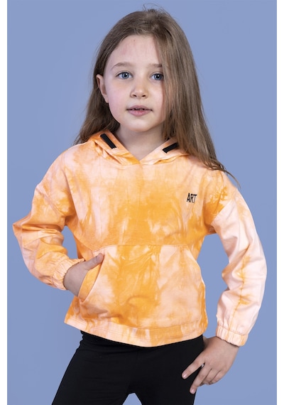 Toontoy Kız Çocuk Batik Desenli Kapüşonlu Sweatshirt Turuncu