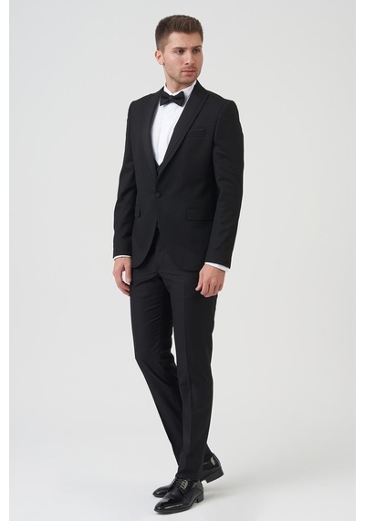 White Stone Phoenix D2406 Slim Fit 6 Drop Likralı Damatlık Takım Elbise Siyah - Siyah