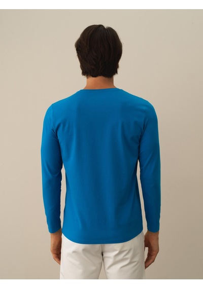 Xint Mavi Modal Dokulu Slim Fit Uzun Kollu Tişört 502039