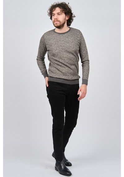 Çizgi Triko Erkek Bisiklet Yaka Slim Fit Desenli Kazak 42554255 G Gri