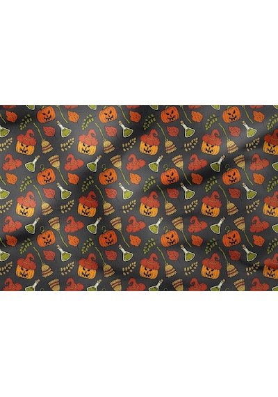 Happy Halloween Şapkalı Balkabağı, Süpürge, Yaprak
