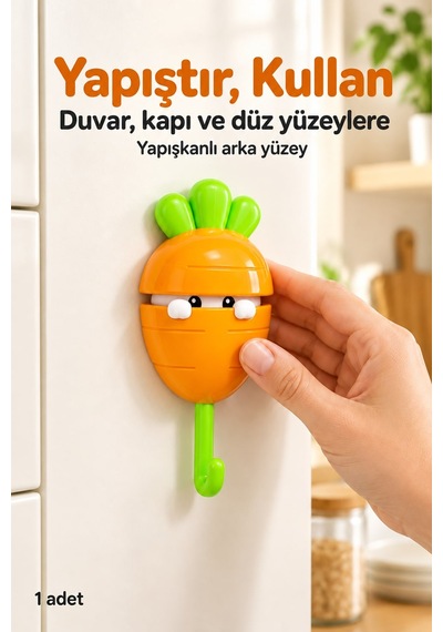 Havuç Tasarımlı Otomatik Açılan Yapışkanlı Sürprizli Askı Turuncu