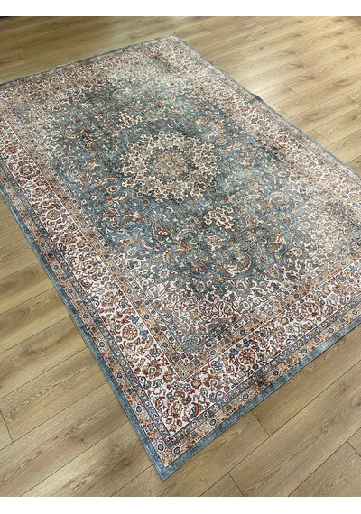 Çam Halı Dream 32-032 Etnik Eskitme Desenli Dokuma Tabanlı Yıkanabilir Şönil Salon Ve Oda Halısı Su Yeşili