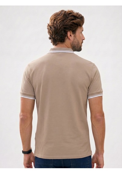 Tudors Erkek Slim Fit Dar Kesim %100 Pamuklu Çizgili Detaylı V Yaka Taş Polo Yaka Tişört-51597