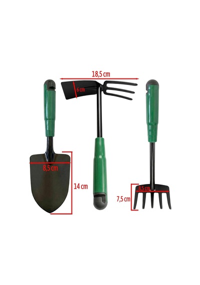 Çapa Tırmık Kürek 3'lü Set Metal Hobi Bahçe El Aletleri Saksı, Çiçek, Bitki Ve Toprak Kazma Seti