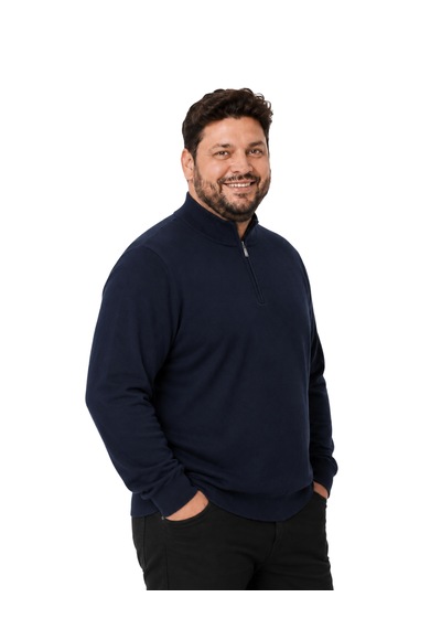 Battalmoda Erkek Büyük Beden Lacivert Fermuarlı Dik Yaka Pamuklu Kazak 3xl-4xl-5xl-6xl