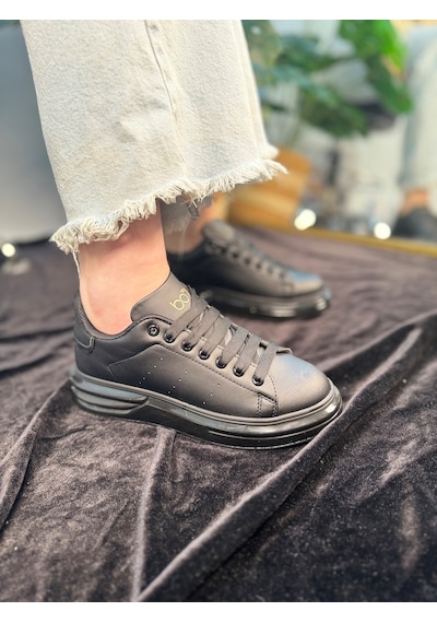 Günlük Unisex Spor Ayakkabı Vegan Deri Bağcıklı Hafif Kalın Yüksek Taban Yürüyüş Sneaker 628 Siyah Günlük Unisex Spor Ayakkabı Vegan Deri Bağcıklı Hafif Kalın Yüksek Taban Yürüyüş Sneaker 628 Siyah