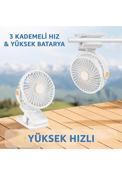 Usb Şarjlı Mini Klipsli Masa Vantilatörü, 3 Kademeli Hız, Gece Lambalı, Sessiz, Taşınabilir, Ev Ofis Kamp İçin
