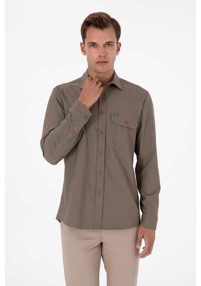 U.s. Polo Assn. Erkek Haki Gömlek Desenli 50316655-vr027 Haki