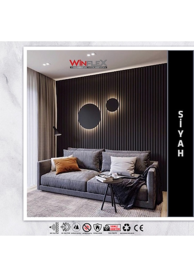 Winpanel Dekoratif Ahşap Duvar Paneli Siyah Renk 60x240cm .
