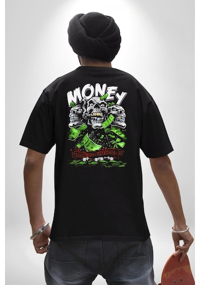 Dolar Kurukafa Pamuklu Unisex Oversize Sırt Dijital Baskılı Siyah T-shirt Siyah Dolar Kurukafa Pamuklu Unisex Oversize Sırt Dijital Baskılı Siyah T-shirt Siyah