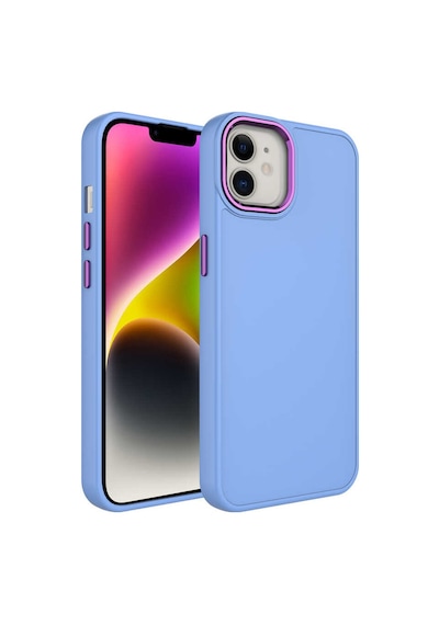 Apple Uyumlu iPhone 12 Uyumlu Metal Çerçeve Ve Buton Tasarımlı Silikon Zore Luna Kılıf-lila Lila -