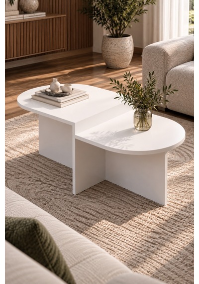 Sulorahome Kademeli Oval Orta Sehpa Beyaz