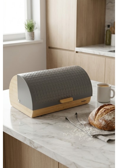 Cooker Lunora Metal Kapaklı Bambu Ekmek Kutusu Ckr4539 Gri