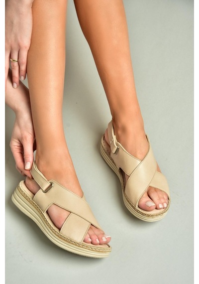 Fox Shoes U555240503 Bej Hakiki Deri Kadın Sandalet Bej-hakiki Deri Bej