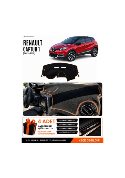 Renault Captur 1 2013-2019 Uyumlu Torpido Örtüsü, Torpido Kılıfı - Siyah Kahverengi