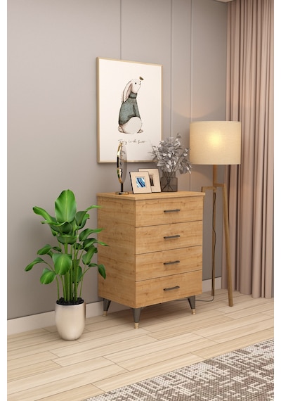 Asra Trend 4 Çekmeceli Şifonyer ŞF-01 %100 MDF Modern Yatak Odası Dolabı Safir Meşe