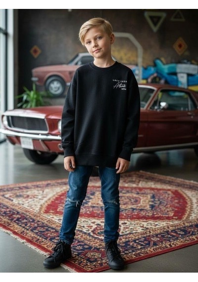 Zekids Erkek Çocuk Sırtı Araba Baskılı Tasarım Sweatshirt-16619 Siyah