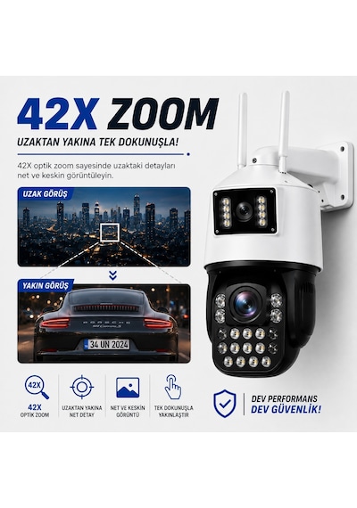 Uninet 42x Optik Zoom 8mp Çift Lensli Wifi Ptz Güvenlik Kamerası Gece Görüşü Ve 355 Dönebilen Ip Kamera