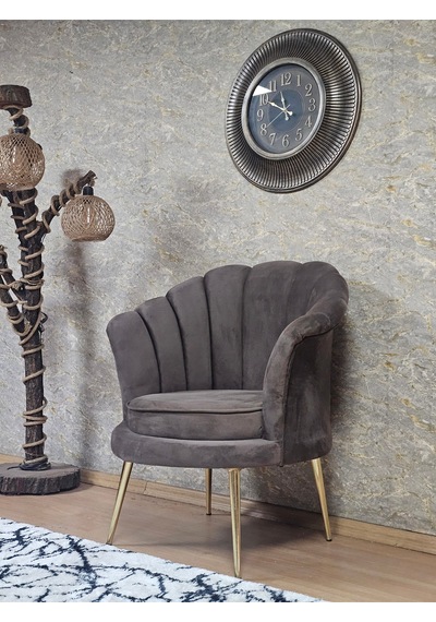 Zafir Tekli İstiridye Gold Kaplama Sivriltme Ayak Çay Seti Koltuk Tekli Berjer , Balkon, Salon, Ofis Kahverengi