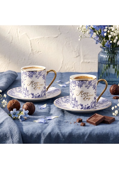 Aryıldız Lavanya Blue 4 Parça 2 Kişilik Kahve Fincan Takımı 90 Ml Çok Renkli