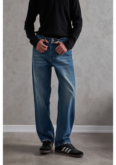Erkek Baggy Jean Pantolon Koyu Mavi