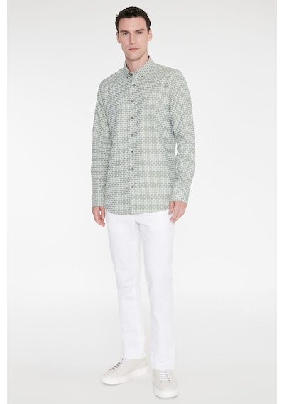 Ac&Co / Altınyıldız Classics Erkek Yesıl %100 Pamuk Slim Fit Dar Kesim Düğmeli Yaka Armürlü Gömlek Yeşil
