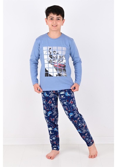 Vitmo Erkek Çocuk Winter Games Uzun Kollu Pijama Takımı Mavi