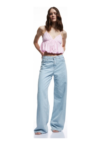 Koton Volanlı V Yaka Pamuklu Slim Fit Askılı Poplin Crop Bluz Pembe 5sal30023ıw Gül