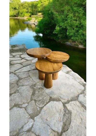 Simillo Wood Wooden Ahşap 3 Lü Set Fitilli Mantar Yan Sehpa Modern Koyu Ceviz Ren Kod:5498049654547 Koyu Ceviz
