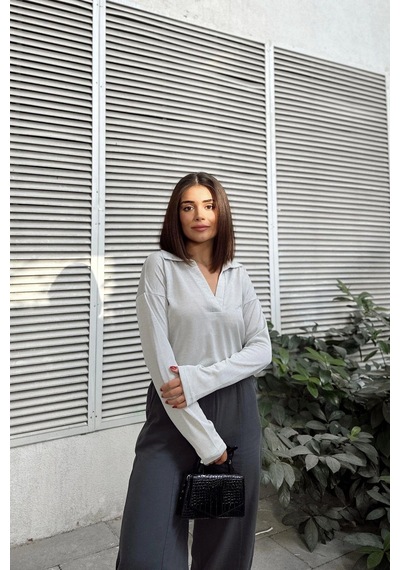 WeShaya Kadın Mint Polo Yaka Keten Bluz, Uzun Kol, Regular Kesim, Günlük Ve Spor Kaliteli Kumaş Sweatshirt Mint