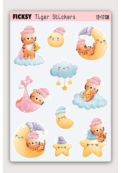 Sevimli Kaplan Sticker Seti - 10 Adet Etiket Çıkartma Diğer