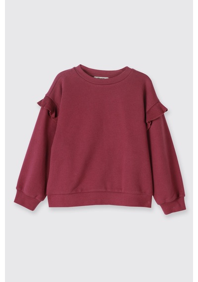 Panço Kız Çocuk Fırfır Detaylı Mürdüm Sweatshirt Mor