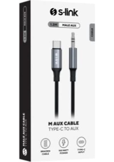 S-link Armor Mc-01 1.2m Type-c To M Aux Örgülü Metal Başlıklı Siyah Ses Kablosu