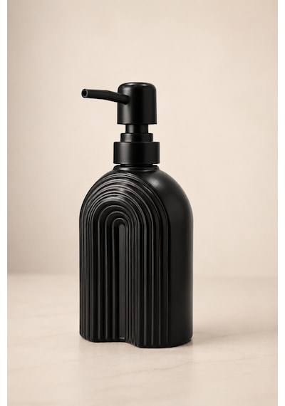 Çizgili Bohem Minimal Cam Sıvı Sabunluk - 250ml - 14x6x5.5 Cm Siyah