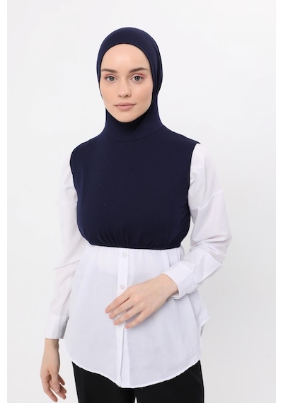 Altobeh Sıfır Kollu Boyunluklu Boneli Yarım Body Lacivert Çok Renkli
