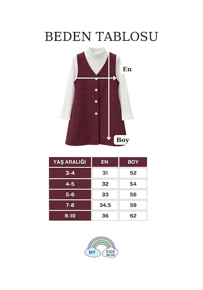 Kız Çocuk Bayramlık Düğmeli Tüvit Yelekli 2 Li Takım 12540 Bordo