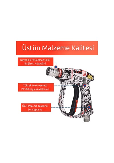Robeve Bear Force Pop-art Tasarım Araç Yıkama Tabancası 5li Nozzle Set Ve Kemer Klipsli Ile Birlikte Profesyonel Pop-art Tasarım Oto Yıkama Tabancası Bosch Aquatak Uyumlu