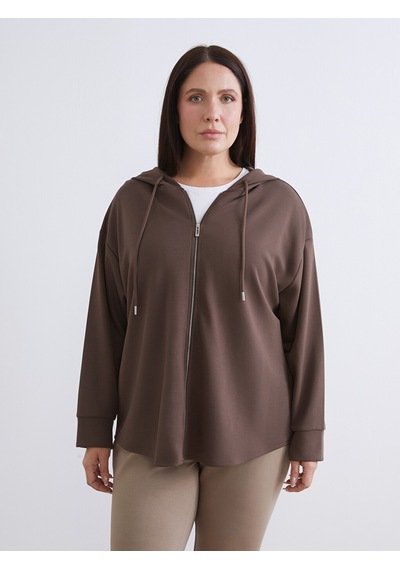 Lcw Everyday Kahverengi Kapüşonlu Oversize Kadın Fermuarlı Sweatshirt