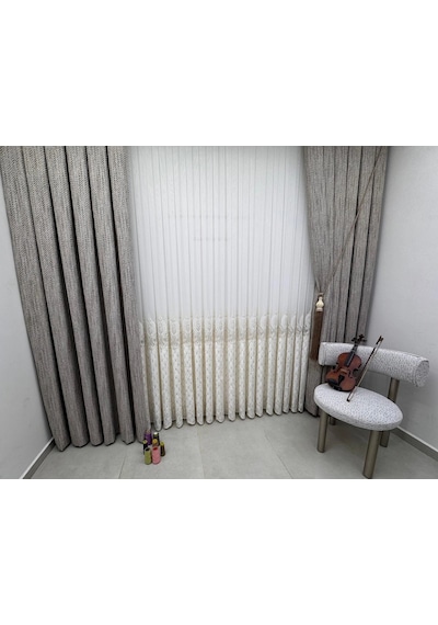 Nivemeshome Nova Gold Detaylı 1/3 Pileli Tül Perde Apm 450x280