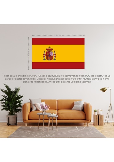 İspanya Ülke Bayrağı 45x30cm Duvar Tablosu Çerçevesiz Pvc Tablo