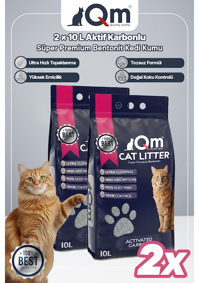 Qm Aktif Karbonlu Süper Premium Bentonit Kedi Kumu 10 L X 2 Adet