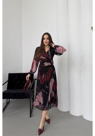 Neşeli Butik Kadın Bordo Beli Kemerli Piliseli Şifon Astarlı Midi Boy Elbise Nbelb04 Bordo Neşeli Butik Kadın Bordo Beli Kemerli Piliseli Şifon Astarlı Midi Boy Elbise Nbelb04 Bordo
