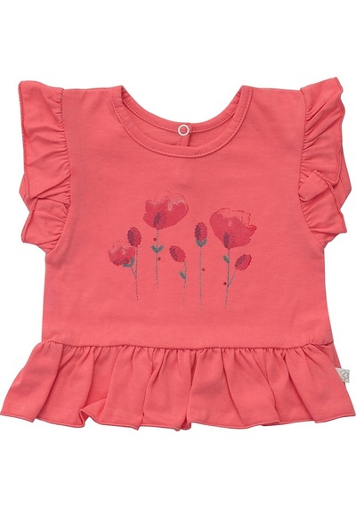 Organicera Organik Fırfırlı Tshirt,Mercan (435388975) Çok Renkli