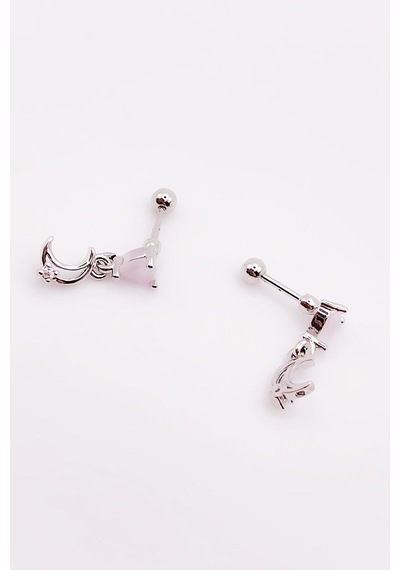 Taşlı Kalp Sallantılı Ay Tragus Helix Piercing 1adet çok renkli