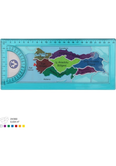 Ark Türkiye Haritası Şablonlu Cetvel Ve İletki Seti 25 Cm 2 Adet Çok Renkli