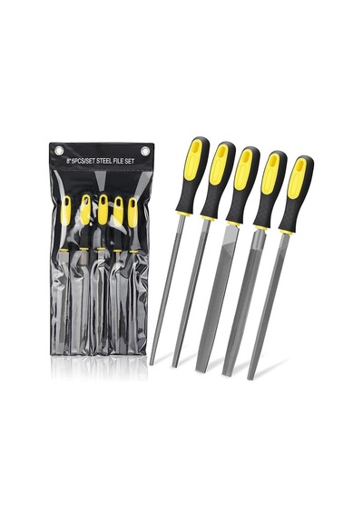 Aee 5 Parça Çelik Premium Eğe Seti 8'' 33 Cm Büyük Boy Çelik Eğe Takımı Balık Sırtı, Üçgen, Kare, Yuvarlak Ve Düz Geniş Ergonomik Saplı Dayanıklı Metal Ahşap Zımpara Çantalı Eğe Seti