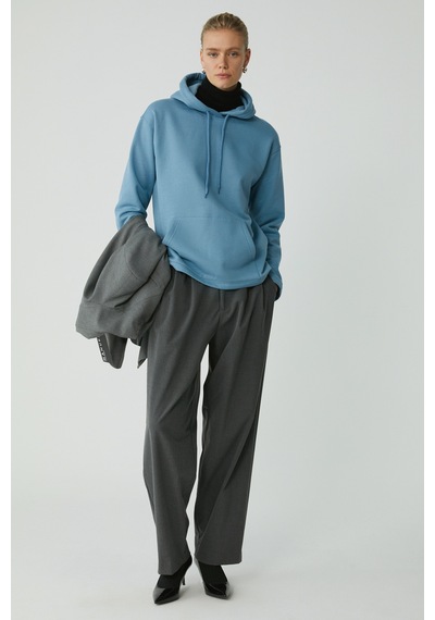Ethıquet Pıper Kadın Içi Polarlı Yumuşacık Comfort Fit Kapüşonlu Kanguru Cepli Mavi Sweatshirt